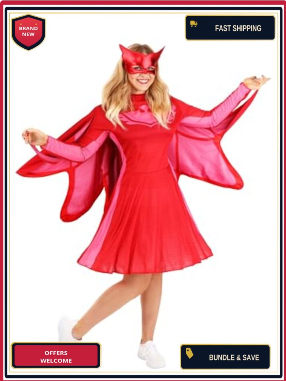Officially Licensed Owlette Adult Costume Dress Cape Mask Size 12-14